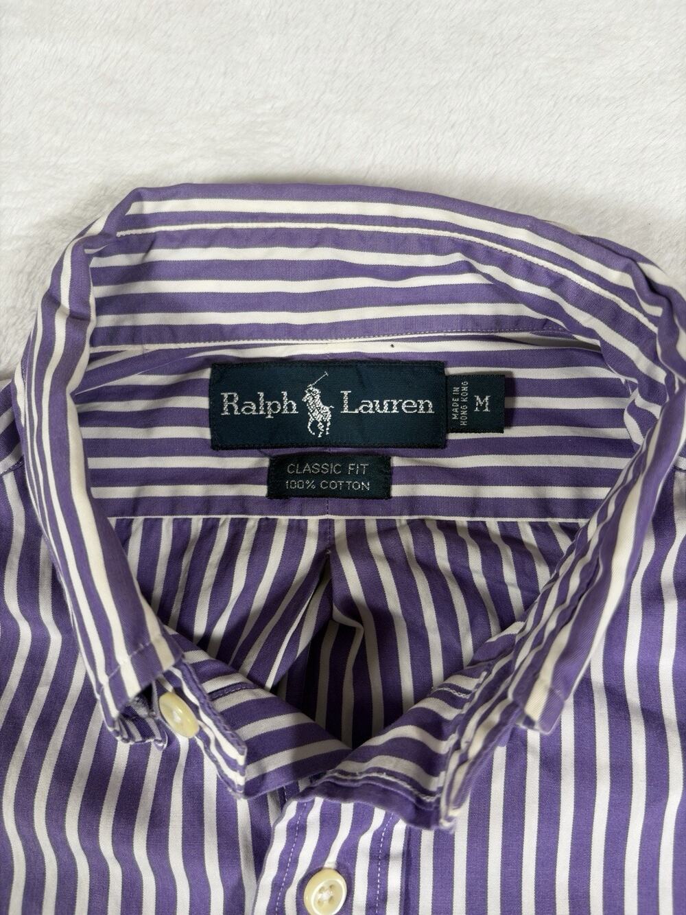 Ralph Lauren Classic Fit Shirt Mens Medium Purple Stripe LS Button Down Cotton